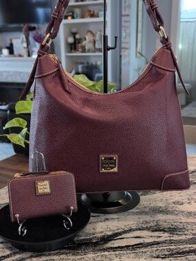 Dooney & Bourke Burgundy Pebble Leather Shoulder Bag w/Matching Wallet